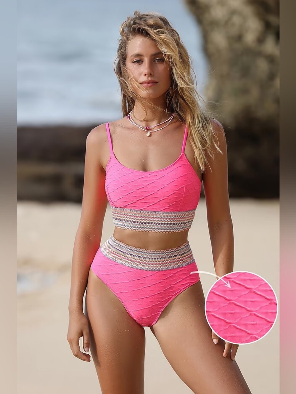 Pink Geo-Stitch Scoop Bralette & High Waist Bikini Set 💥 BRAND NEW 💥